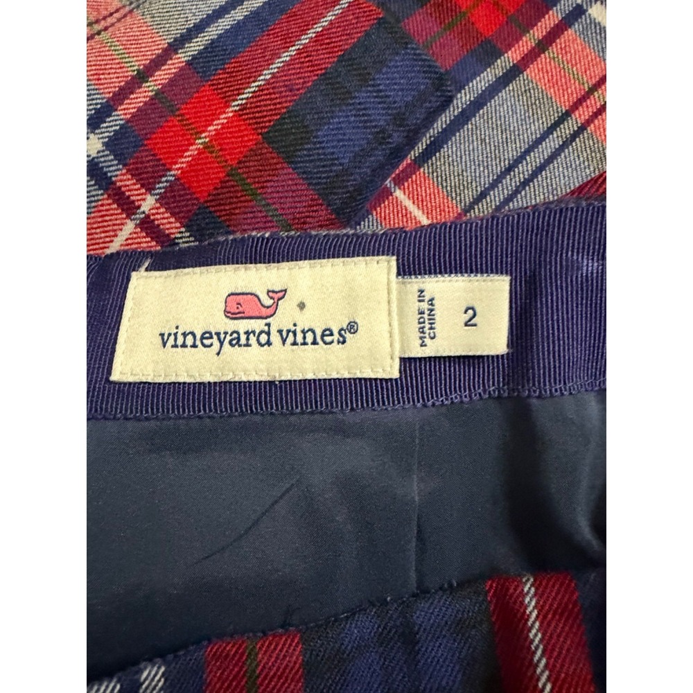 Vineyard Vines Plaid Wool Lined Mini Skirt Size 2 Preppy Academia Red Blue - Picture 6 of 7